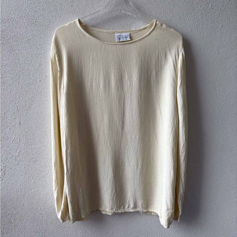 Cut Loose‎ Ivory Long Sleeve Top Crinkle Fabric Relaxed Fit Lagenlook Size L